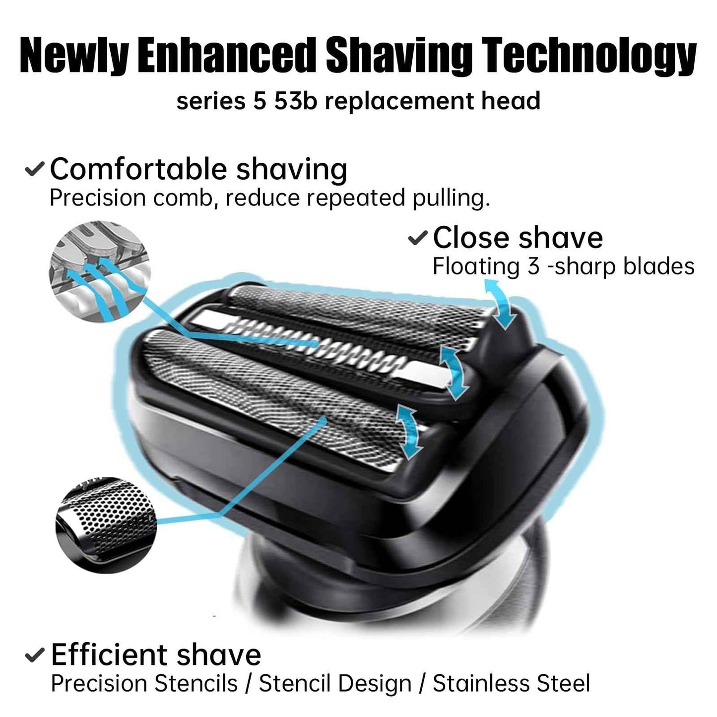 S5 Replacement Shave Head 53B Foil & Cutters Compatible with Series 5 Electric Razors for S6 5762, 5764, 6075cc, 6020s, 6040cs
