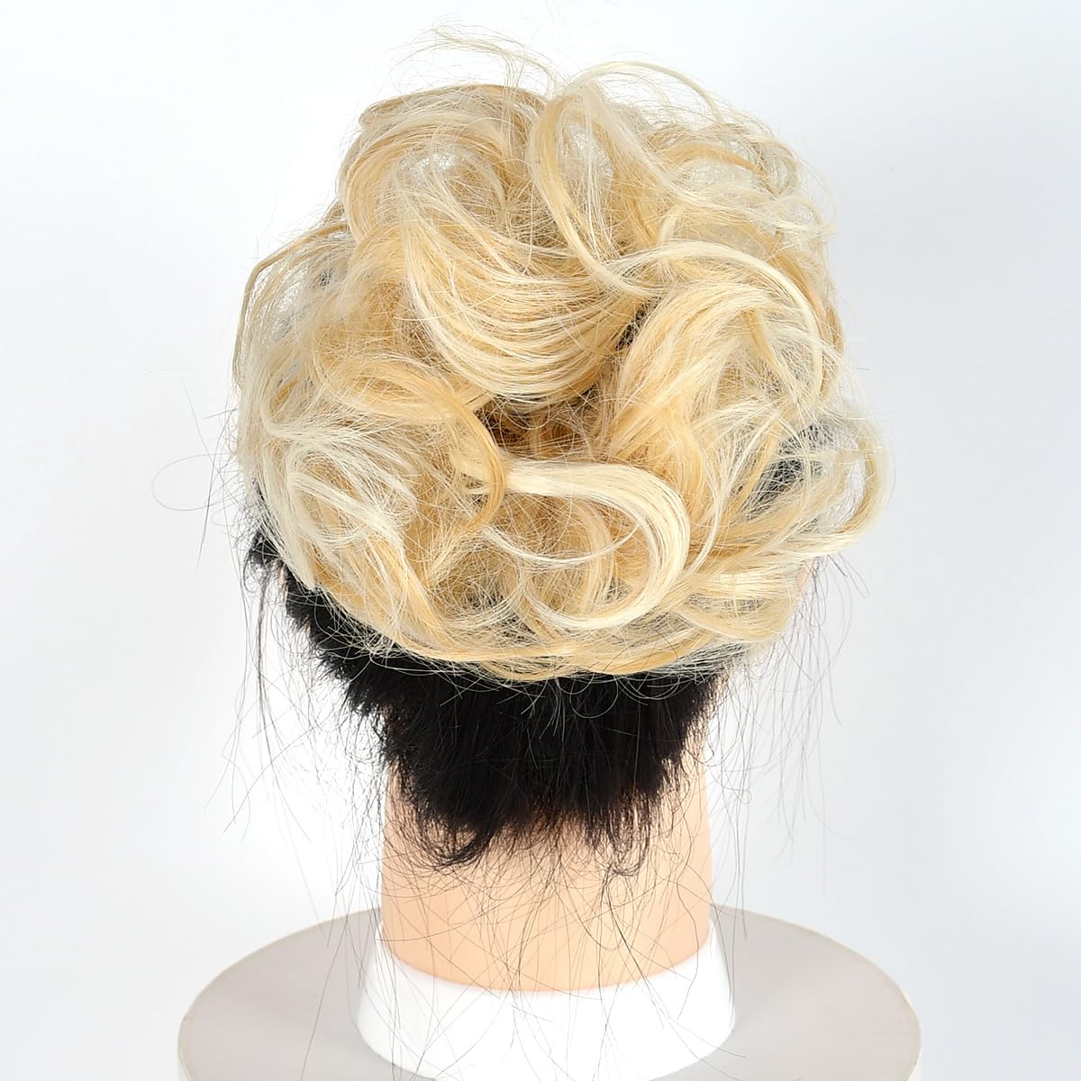 Messy Hair Bun Curly Wavy Chignon Ponytail Donut Hair Pad Elastic Hair Rope Rubber Band Synthetic Hairpiece Honey Blonde & Bleach Blonde Highlights 30H621