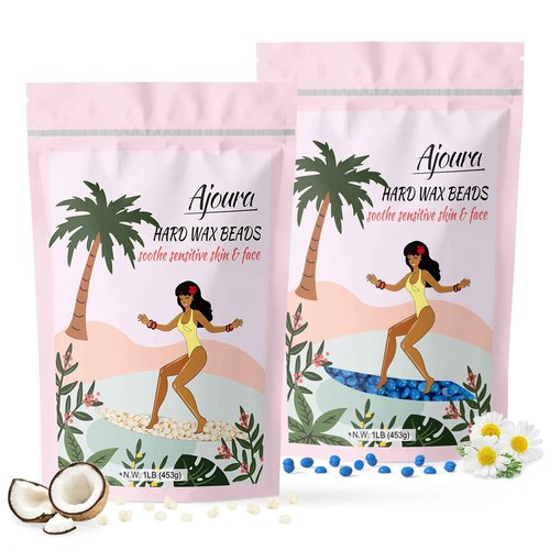 Ajoura Hard Wax Beads 2-Pack: Cream Wax for Sensitive Skin, Chamomile Wax for Fine Hair Removal - Eyebrow, Facial, Body (Legs, Arms, Underarms, Bikini) (1lb each)