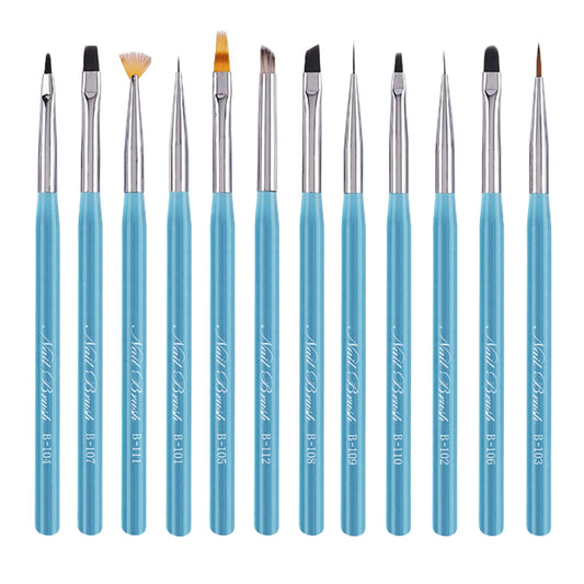 12Pcs Nail Art Brushes for Nail Gel Polish Painting Japanese Blue Brush Drawing Pen Nail Liner Brush for Gel Polish Manicure Nail Salon Accessories