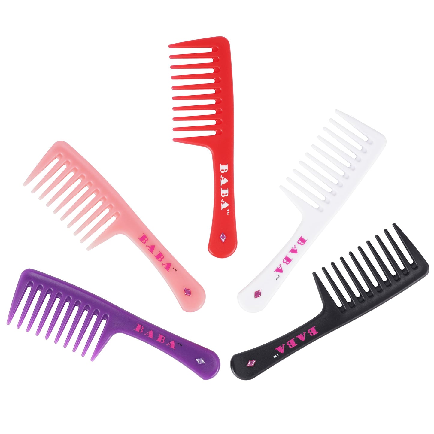 BABA - 2 Piece Diamond Crystal Wide Tooth Detangler Comb – Combs for Women, Hair Comb, Detangles Wet or Dry Hair, Detangling Comb, Wide Tooth Comb for Curls, Hair Brush Detangler (Red White)