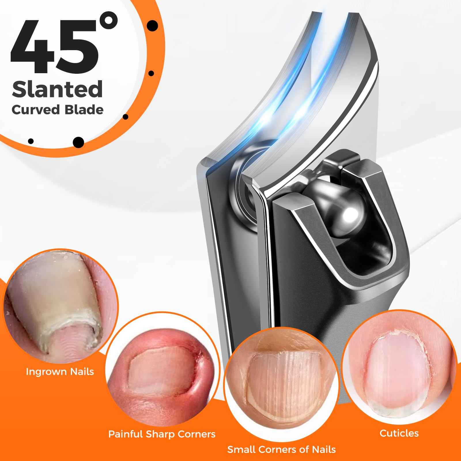 Nail Clippers for Men Thick Ingrown Nails, Wide Opening Large Toe Nail Clippers for Seniors Thick Toenails, Anti Splash Fingernail Clipper Cutter with Catcher, Slanted Curved Ingrown Toenail Clippers