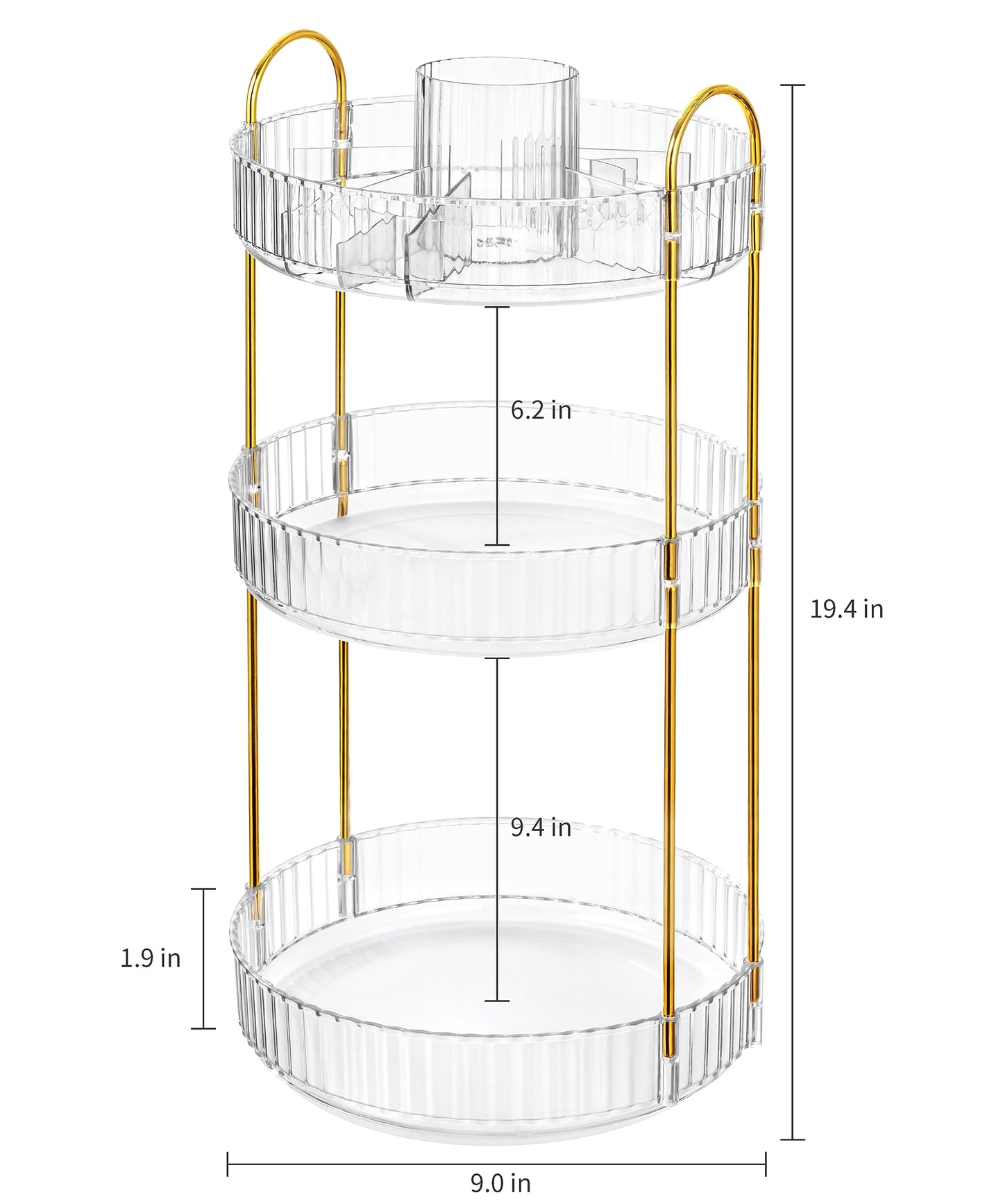 HBlife 360 Rotating Makeup Organizer, 3 Tier Perfume Organizer Skincare Organizer Large Capacity Cosmetic Storage for Bathroom, Vanity, Countertop, Clear