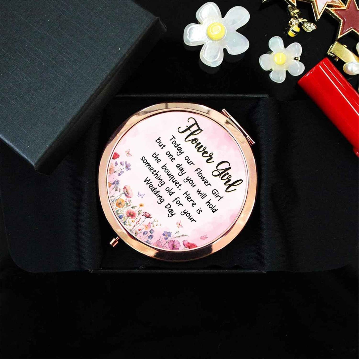 GAOLZIUY Flowers Girl Compact Mirror Proposal Gifts, Flower Girl Gift Makeup Mirror from Bride, Bridesmaid Gifts for Girls On Wedding Party