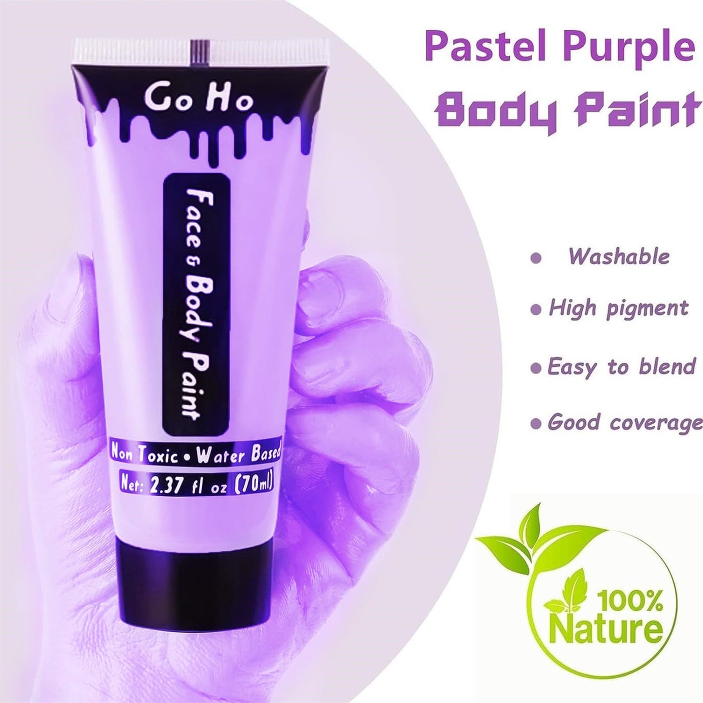 Go Ho Pastel Purple Body Paint Washable(2.37 oz,70 ml),Water Based Cream Lavender Face Body Paint for SFX Cosplay Ursula Costumes Festivals Halloween Makeup