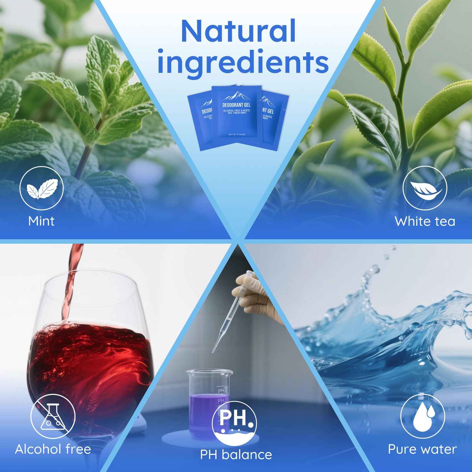 fafortune 0.14oz Bulk Deodorant Gel Individually Wrapped,Trial Size Deodorant Mini Travel Size,Natural Mint And White Tea & Aluminum Free,Great for Travel Homeless Shelters Charities Hotels (200)