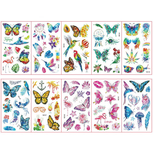 Butterfly Temporary Tatto for Kids Waterproof Colorful Temporary Tattoos Fake Tattoos That Look Real and Last Long Tattoo Stickers Watercolor Mixed Style Body Art Temporary Tattoos for Women Girls