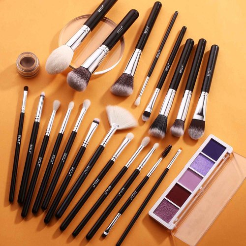 BEILI Makeup Brushes 20pcs Makeup Brush Set Premium Synthetic Kabuki Foundation Face Powder Fan Contour Concealer Eye Shadows Eyebrow Eyeliner Make Up Brush Tools Kit(Black)