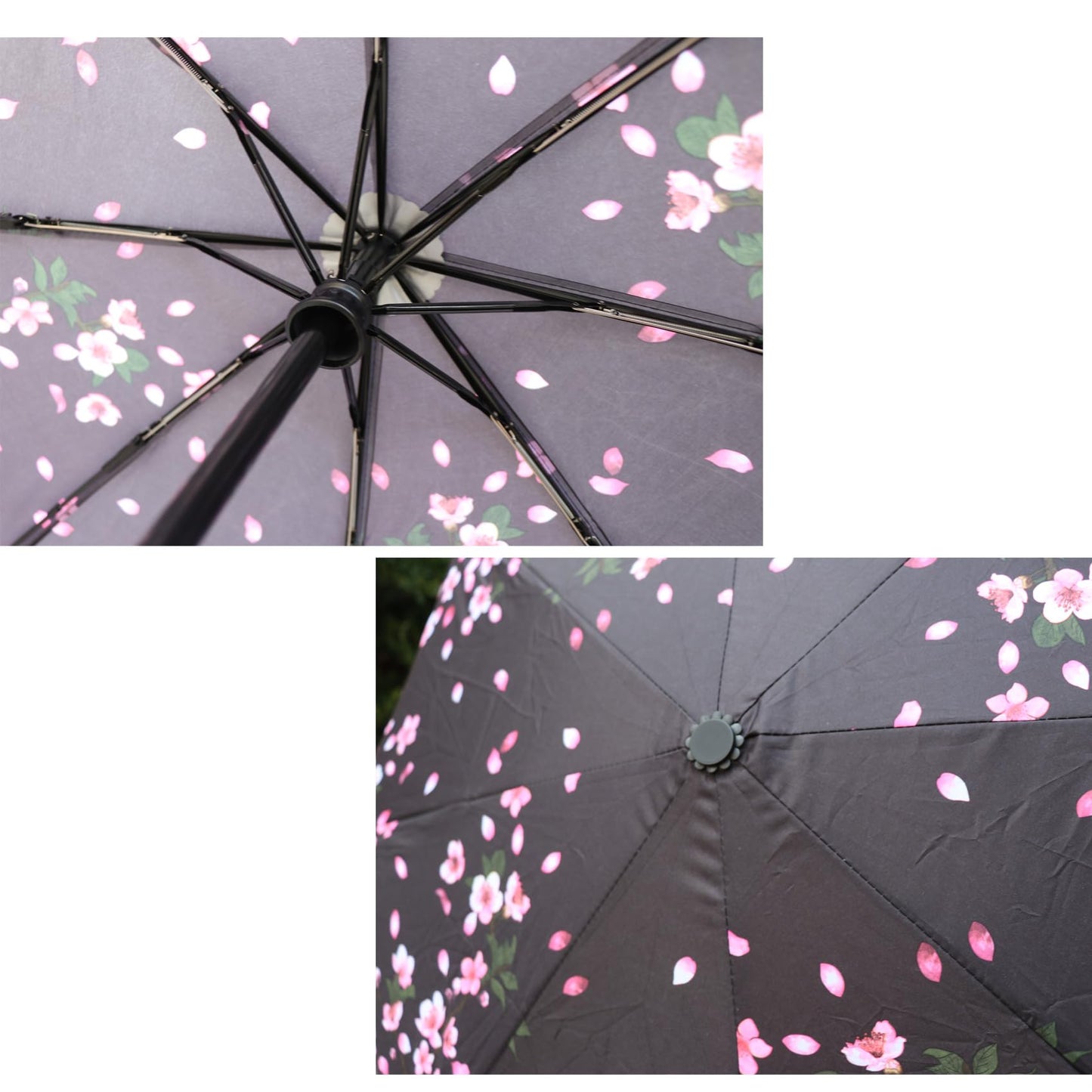 SIEPASA Sakura Windproof Travel Compact Umbrella - Automatic Umbrellas for Rain, Fiberglass Frame, Plastic Handle, Half Round Shape, Portable, Small, Lightweight, Ideal for Men and Women