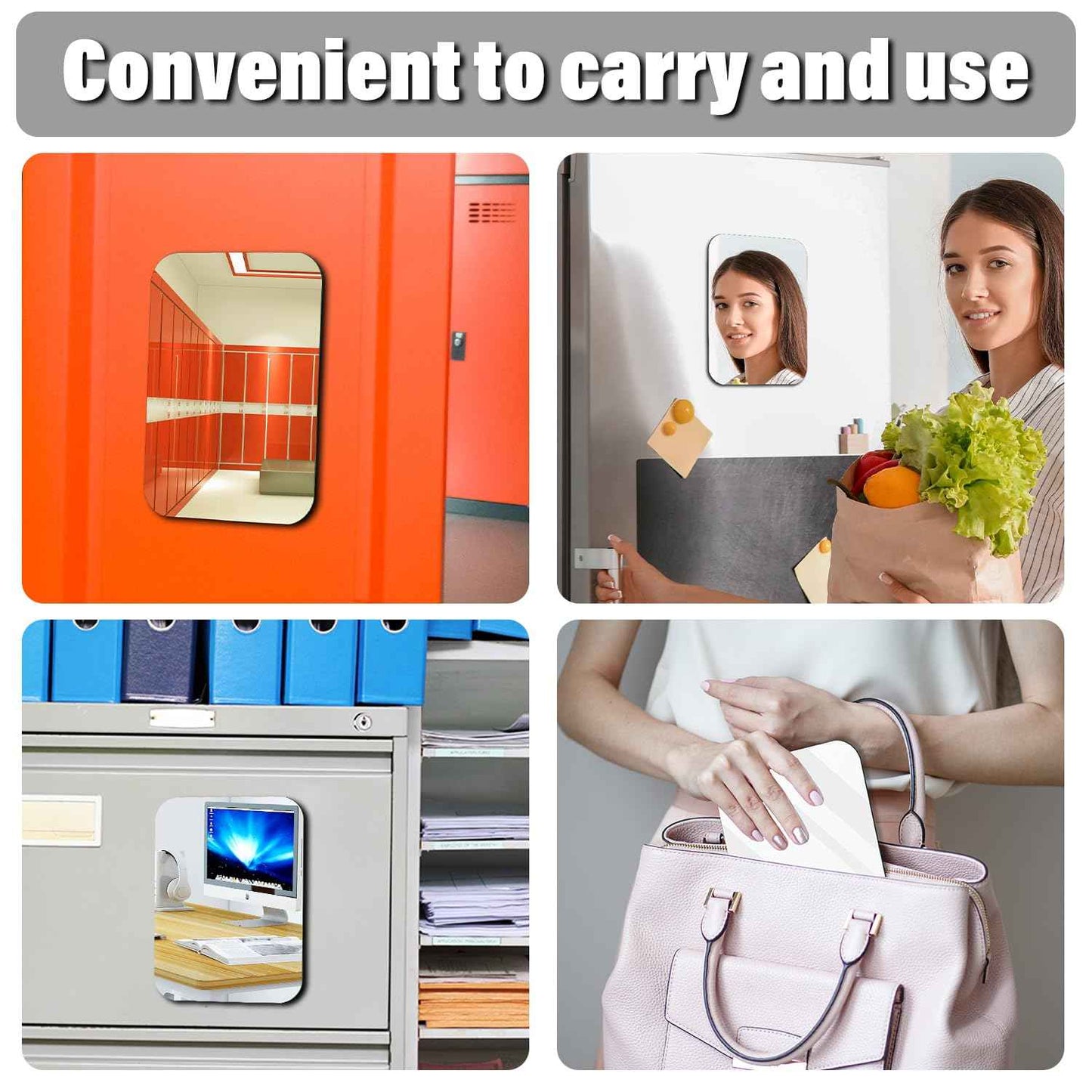 Tooackl Magnetic Locker Mirror, 4" x 6" Super Clear Reflection Small Real Glass Mirror with Magnetic Back for School Locker Refrigerator Office Cabinet