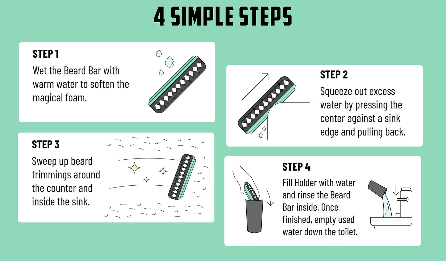 Mat's Beard Bar® & Holder Pro (V2.0) - FLEXIBLE - Clean Up Beard Trimmings from Sinks and Countertops After Shaving - Best Gifts For Men