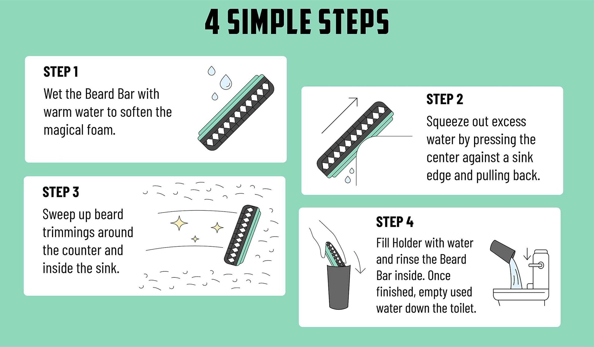 Mat's Beard Bar® & Holder Pro (V2.0) - FLEXIBLE - Clean Up Beard Trimmings from Sinks and Countertops After Shaving - Best Gifts For Men