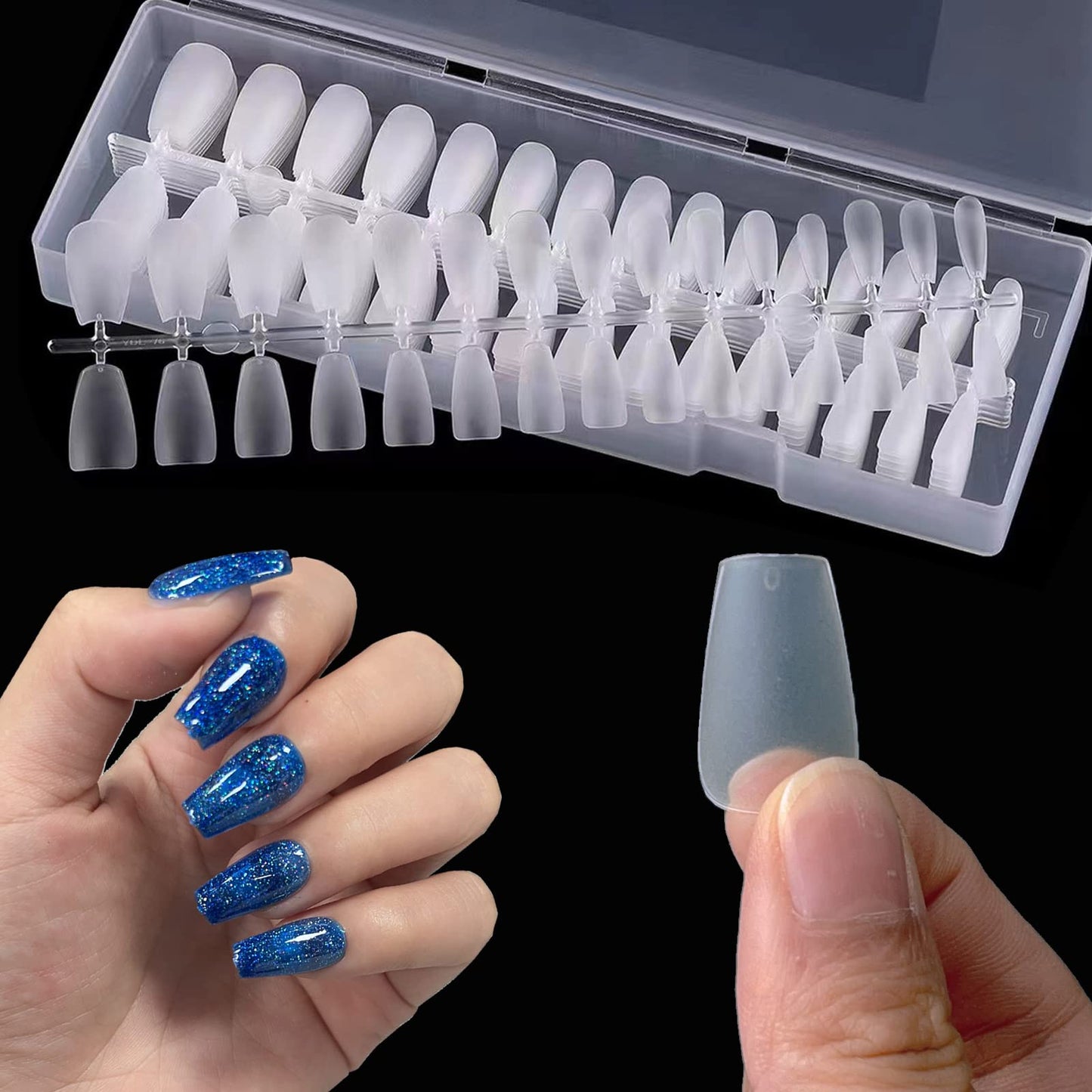 AddFavor Coffin Nail Tips 300pcs Soft Gel Matte Short Coffin Nail Tips Full Cover Acrylic False Fake Nails 15 Sizes for Women and Girls Press on Nails Nail Extension DIY Salon