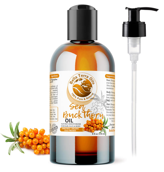 Bella Terra Oils - Organic Sea Buckthorn Oil 8oz - Cold-Pressed Treasure, Bursting with Omega-3 & Omega-6, A Radiant Glow in Every Bottle