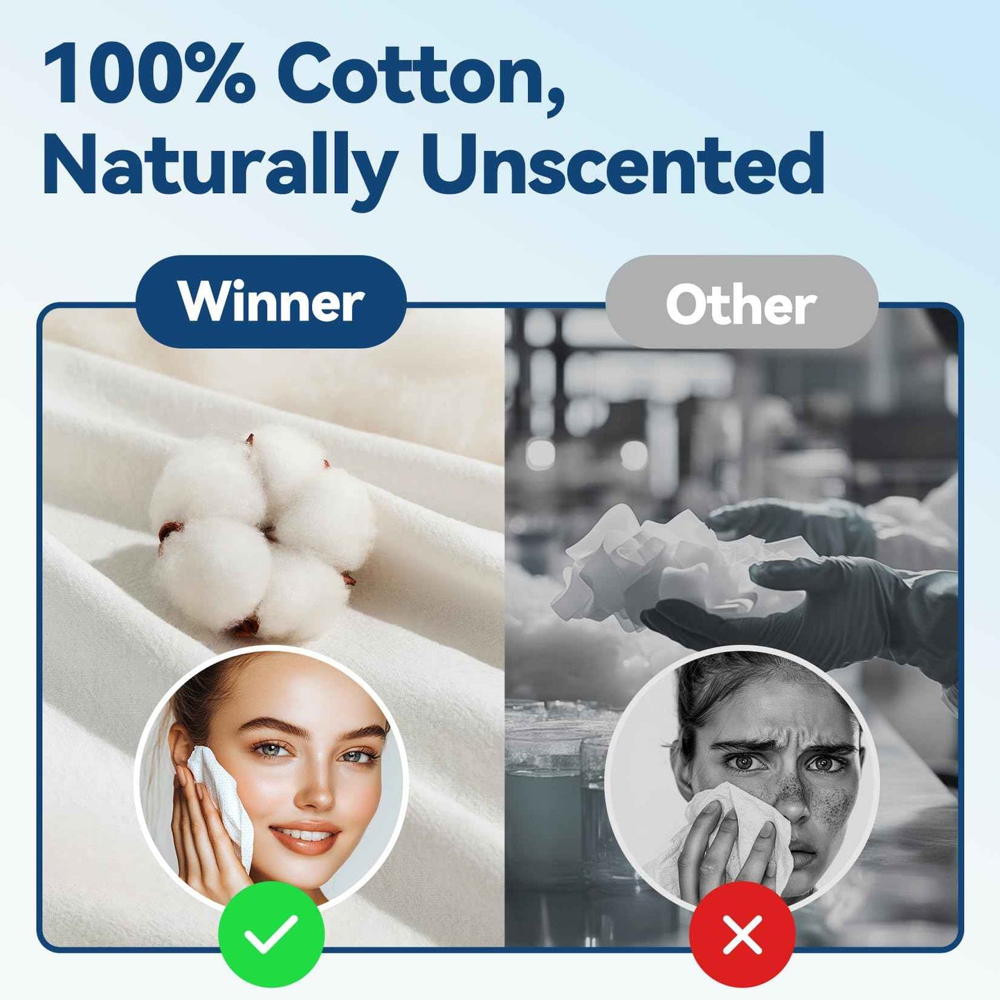 Winner Soft Face Towels, 100% USDA Biobased Facial Towels, Unscented Cotton Tissues for Sensitive Skin, OEKO-TEX Certified Face Towelettes Disposable, Makeup Remover Dry Wipes, 600 Ct, Pack of 6