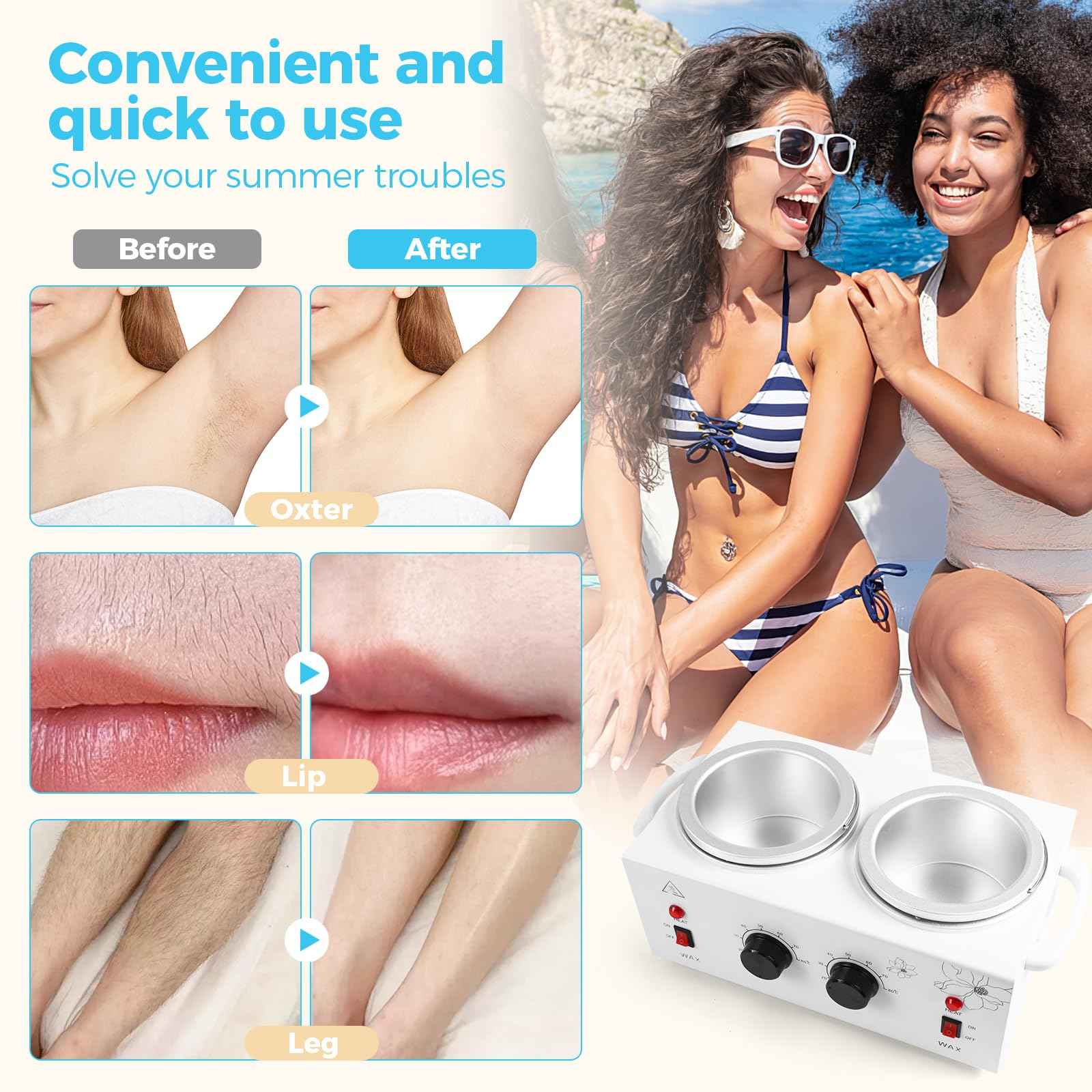 1.2L Double Pot Wax Warmer, Electric Depilatory Heater Machine with Adjustable Temperature for Hair Removal & Facial Spa, Includes 40 Wax Sticks & 20 Collars