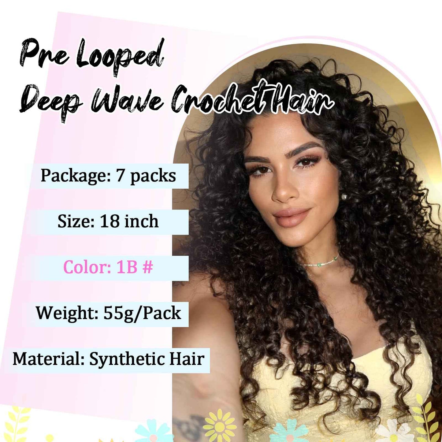 Gowit Pre Looped Deep Wave Crochet Hair 18 Inch 7 Packs Short Curly Black Pre Twisted Ocean Wave Deep Twist Crochet Braids Synthetic Braiding Hair for Black Women