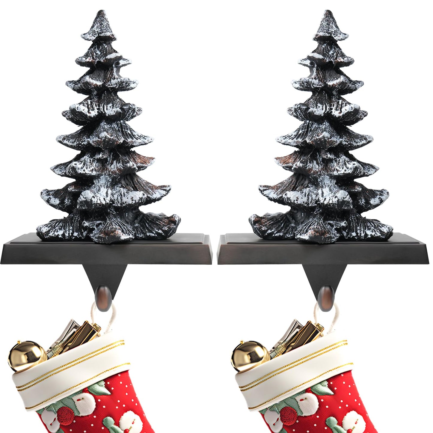 Shank Ming 2 Pack Christmas Stocking Holders for Mantle, Heavy Duty Anti-Slip 3D Metal Stocking Hangers for Counter Tables Window Fireplace Mantle Home Xmas Decorations