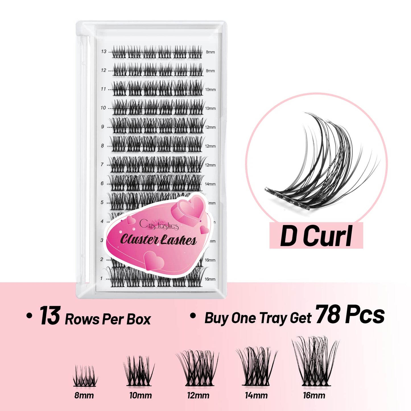 Cluster Lashes, Crislashes Lash Clusters 13 Rows, Resuable DIY Eyelash Extensions, Soft 78 PCS Cluster Eyelash Extensions at Home (F15 Mix 8-16mm)