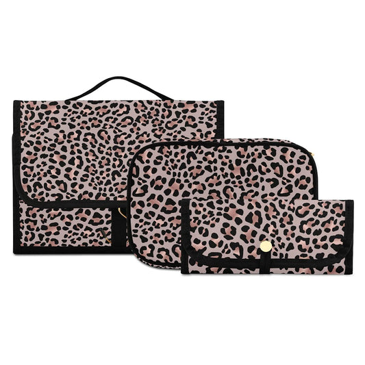 MNSRUU Gothic Toiletry Bags for Traveling, Leopard Skin Rose Gold Women Makeup Bag Hanging Toiletry Bag Cosmetic Bag 3 Pack Portable Clear Toiletry Kit Makeup Brush Bag Organization and Storage