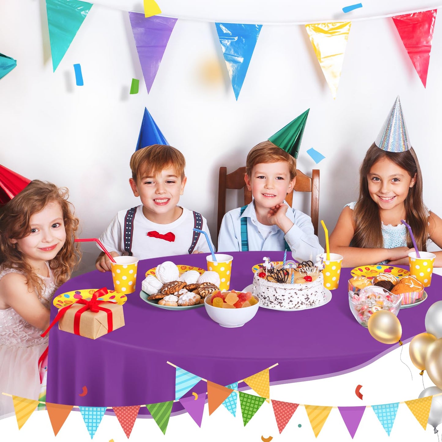 tujol Purple 6 Pack Plastic Table Cloth 84", Disposable Round Tablecloth Table Cover, Plastic Table Cloths for Parties