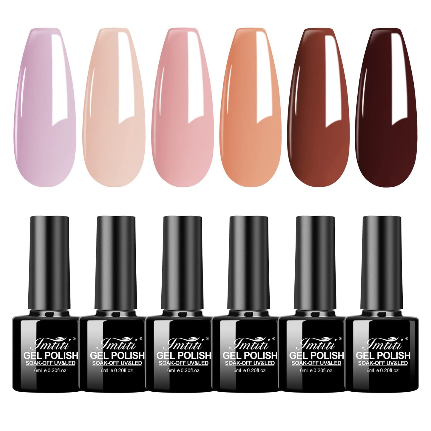 Imtiti Nude Gel Nail Polish Set, 6 Neutral Nude Brown Colors Gel Nail Kit for Nail Art DIY Manicure and Pedicure at Home