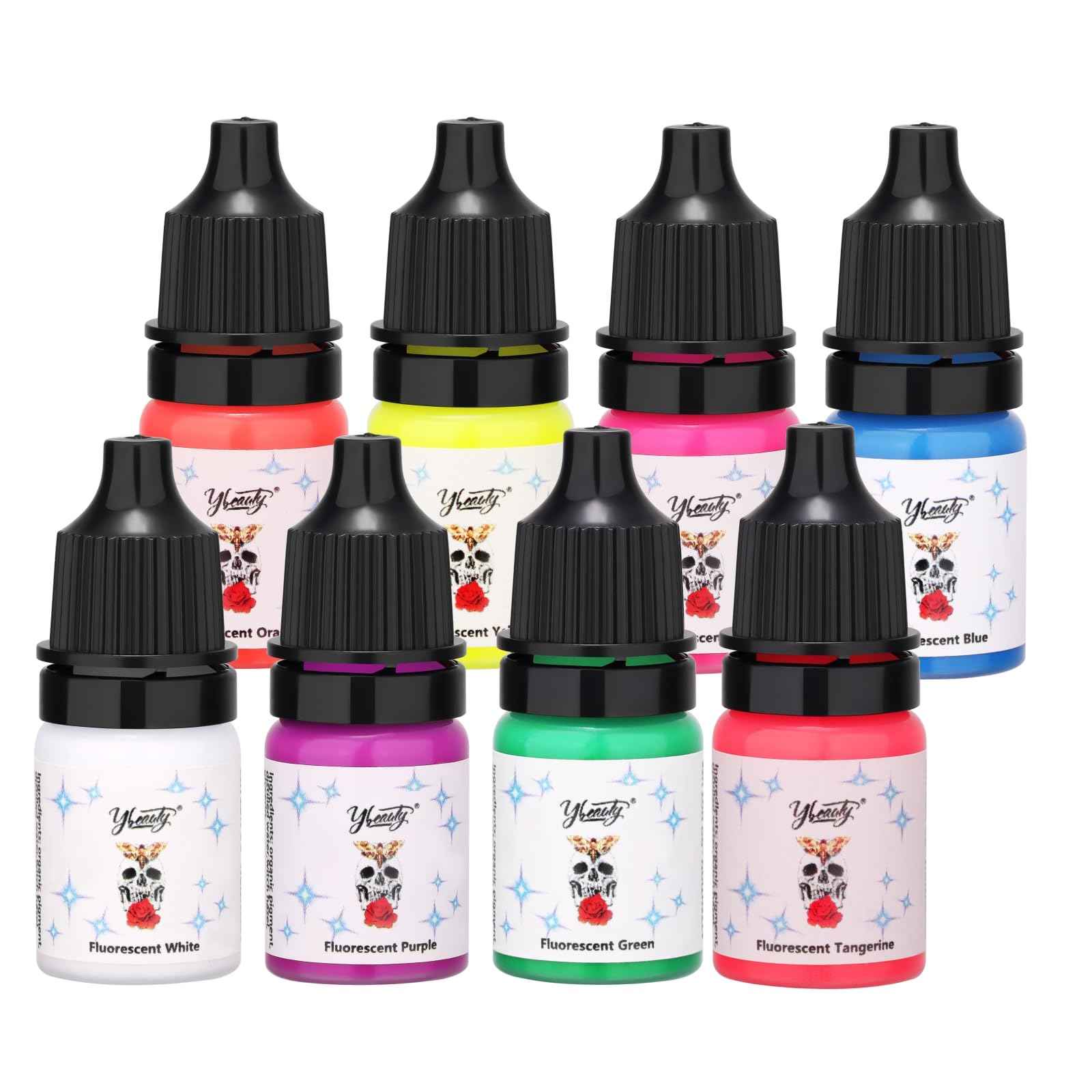 Tattoo Ink Set - Tattoo Inks Pigment Kit, 8 Color 1/6oz 5ml/Bottle Professional Tattoo Fluorescent Ink & Tattoo Equipment for Halloween Supplies (1/6 oz(5ml), 8Color)