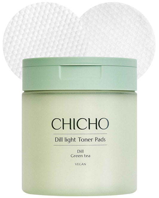CHICHO Dill Light Toner Pads 82.9% Dill Extract Green Tea Centella Korean Face Exfoliating and Moisturizing Pad Sensitive Skin Vegan OEKO-TEX Cotton - For Dull & Rough Skin, 80 Pads