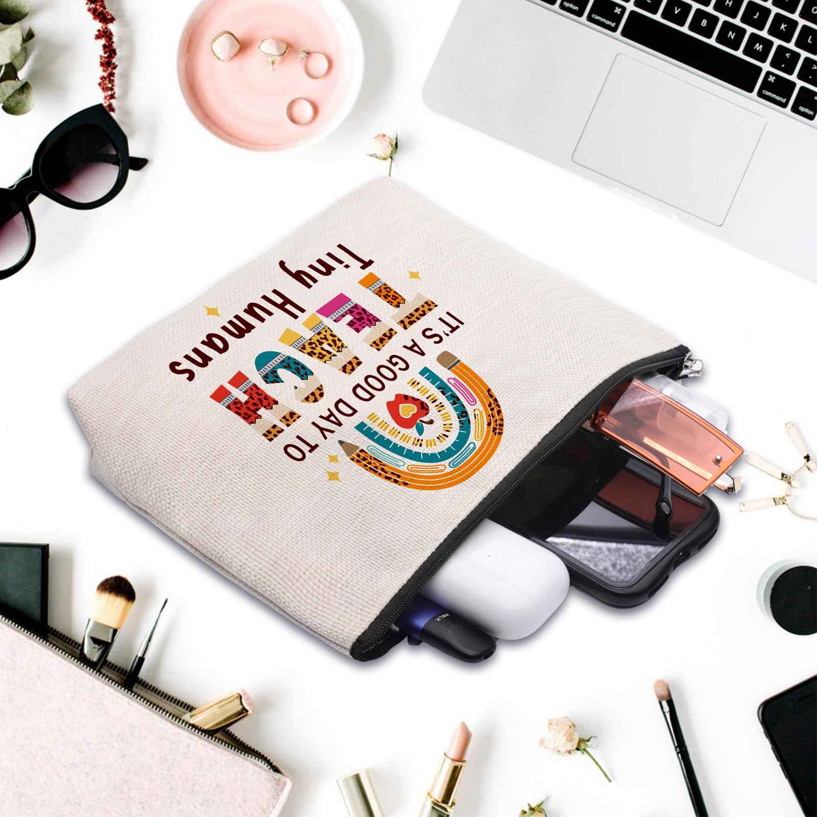 CEASQVAA Teacher Appreciation Gifts, Teachers Gifts for Women, Cool Birthday Gift for Teachers, Teacher Must Haves, Daycare Preschool Makeup Cosmetic Bag Pouch Stuff