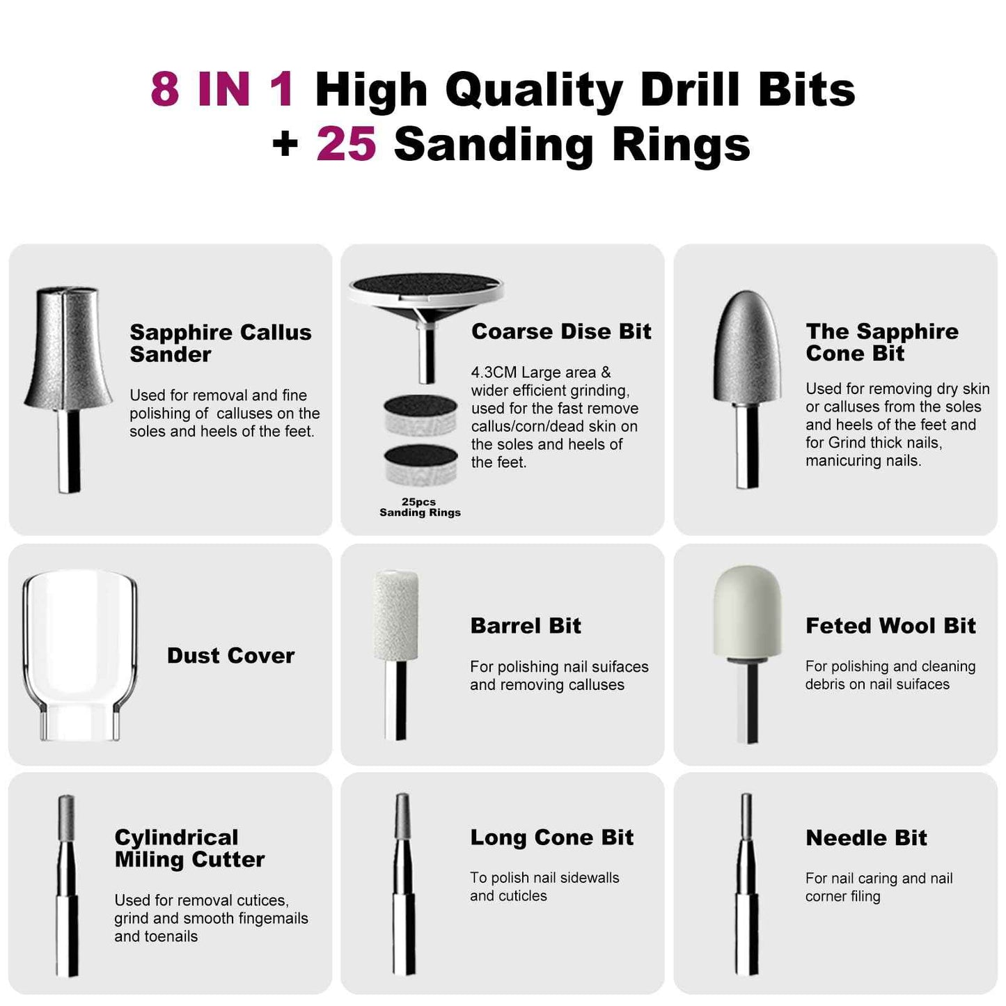 2-in-1 Professional Cordless Electric Nail Drill File&Callus Remover for Feet Hand Care-Wider Grinder for Dead Skin,Thick Nails,Acrylic Gel Nails,15 Speed,LED Display for Women Men Seniors Home Salon