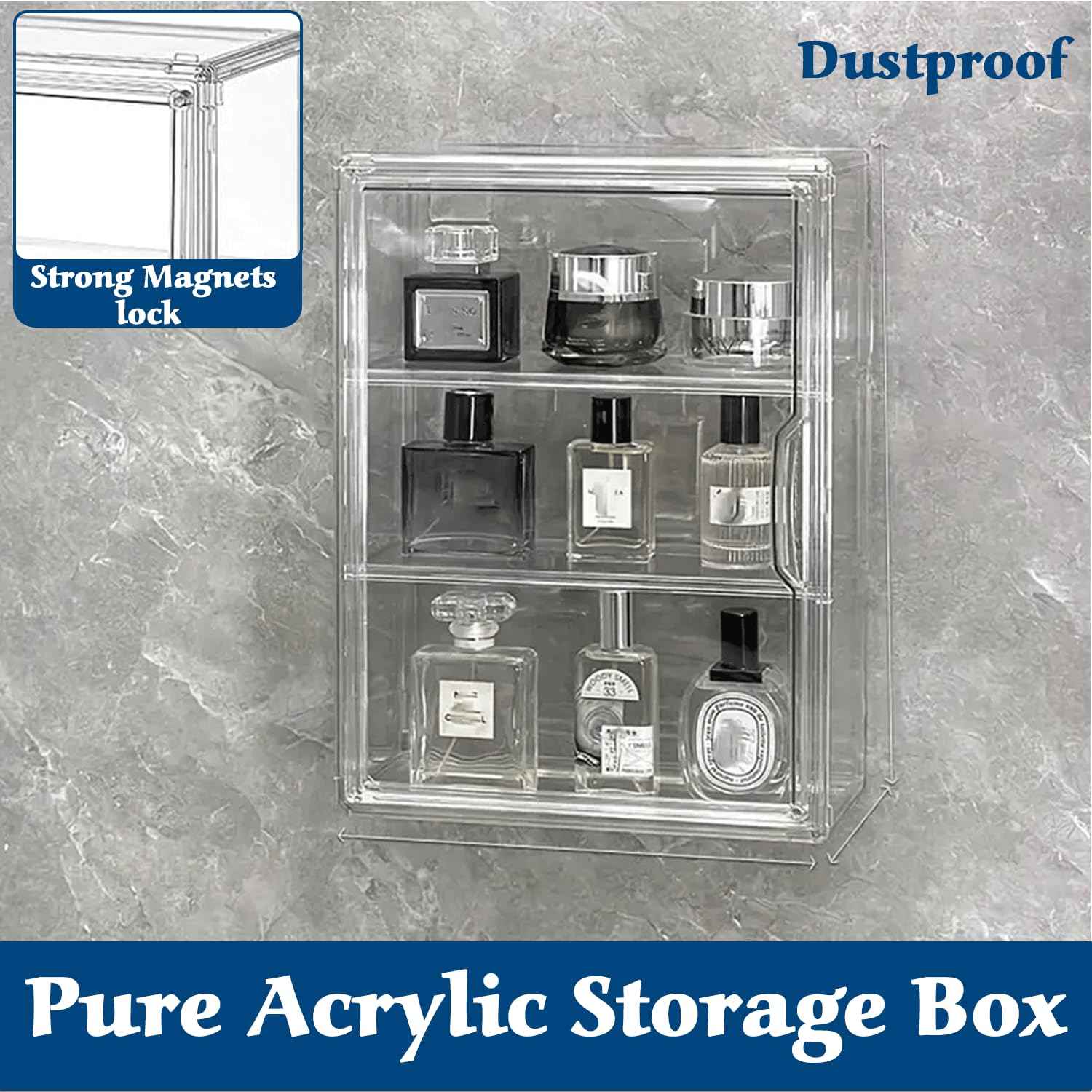 OFRIN 2 Pack Acrylic Display Case with Cleaning Cloth, Magnetic Door & 4 Adjustable Dividers, 3 Tier Display Cases, Stackable Clear Organizers, Acrylic Box, Display Cases