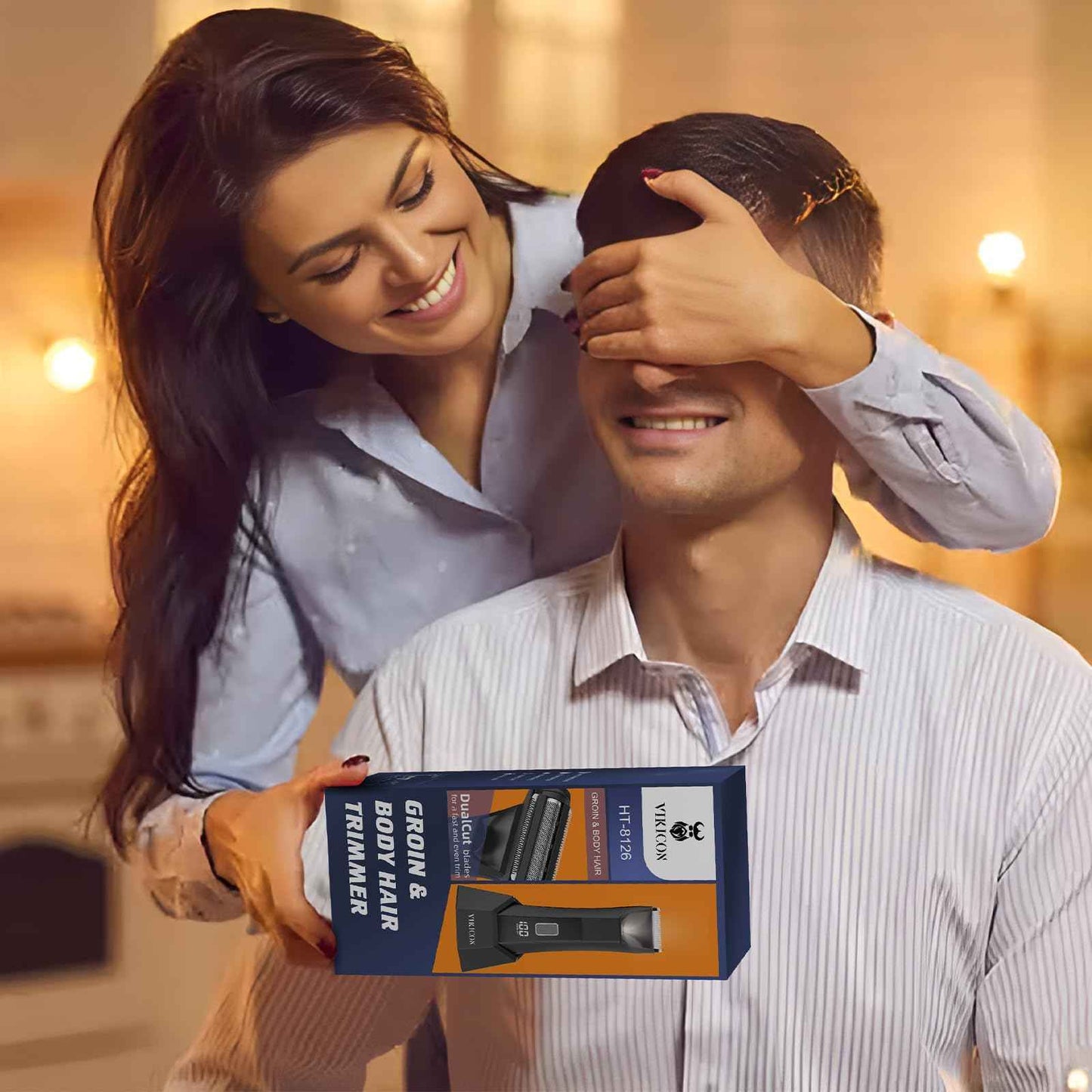 VIKICON 2-in-1 Manscape Trimmer & Shavers for Men: No-Nick Full Body Electric Razor for Pubic, Balls, Back Hair w/Dual-Head Trimmer & Foil Blades - Waterproof Groomer Kit w/Light, Travel Lock & Pouch