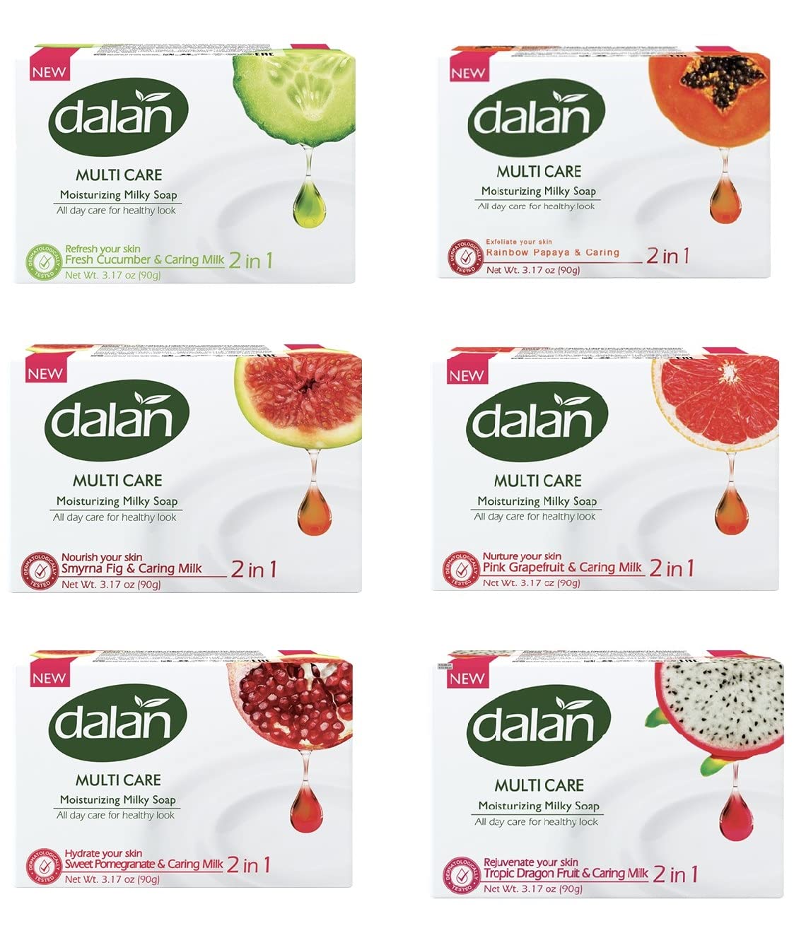 Dalan Multi Care Moisturizing Soap 2 in 1 (Smyrna Fig & Caring Milk, 3 Pack)