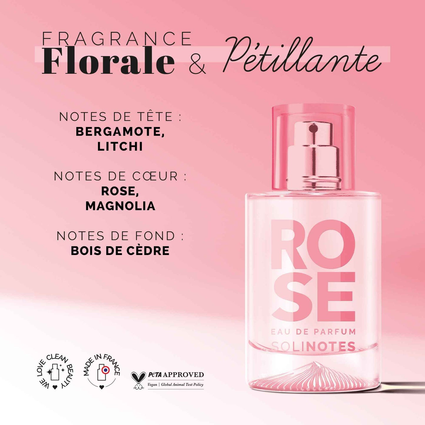 Solinotes Rose Perfume for Women, 1.7 Fl Oz/ 50 ML Eau De Parfum, Delicate Floral and Soothing Scent with Premium Ingredients - Clean Perfume, Cruelty Free, Vegan, Made in France