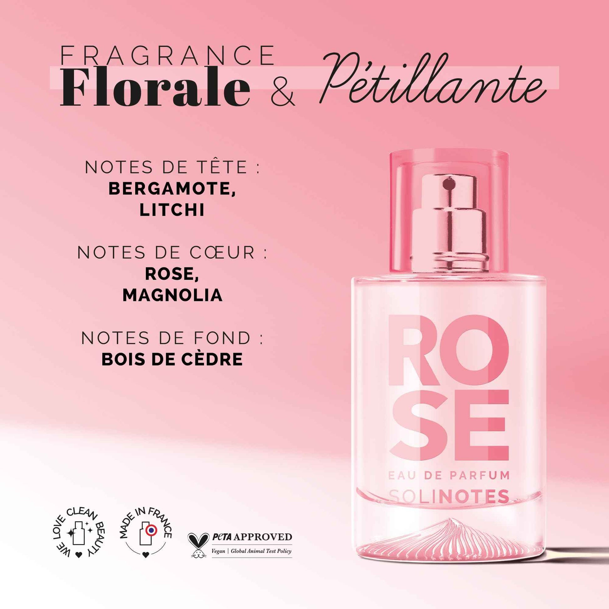 Solinotes Rose Perfume for Women, 1.7 Fl Oz/ 50 ML Eau De Parfum, Delicate Floral and Soothing Scent with Premium Ingredients - Clean Perfume, Cruelty Free, Vegan, Made in France