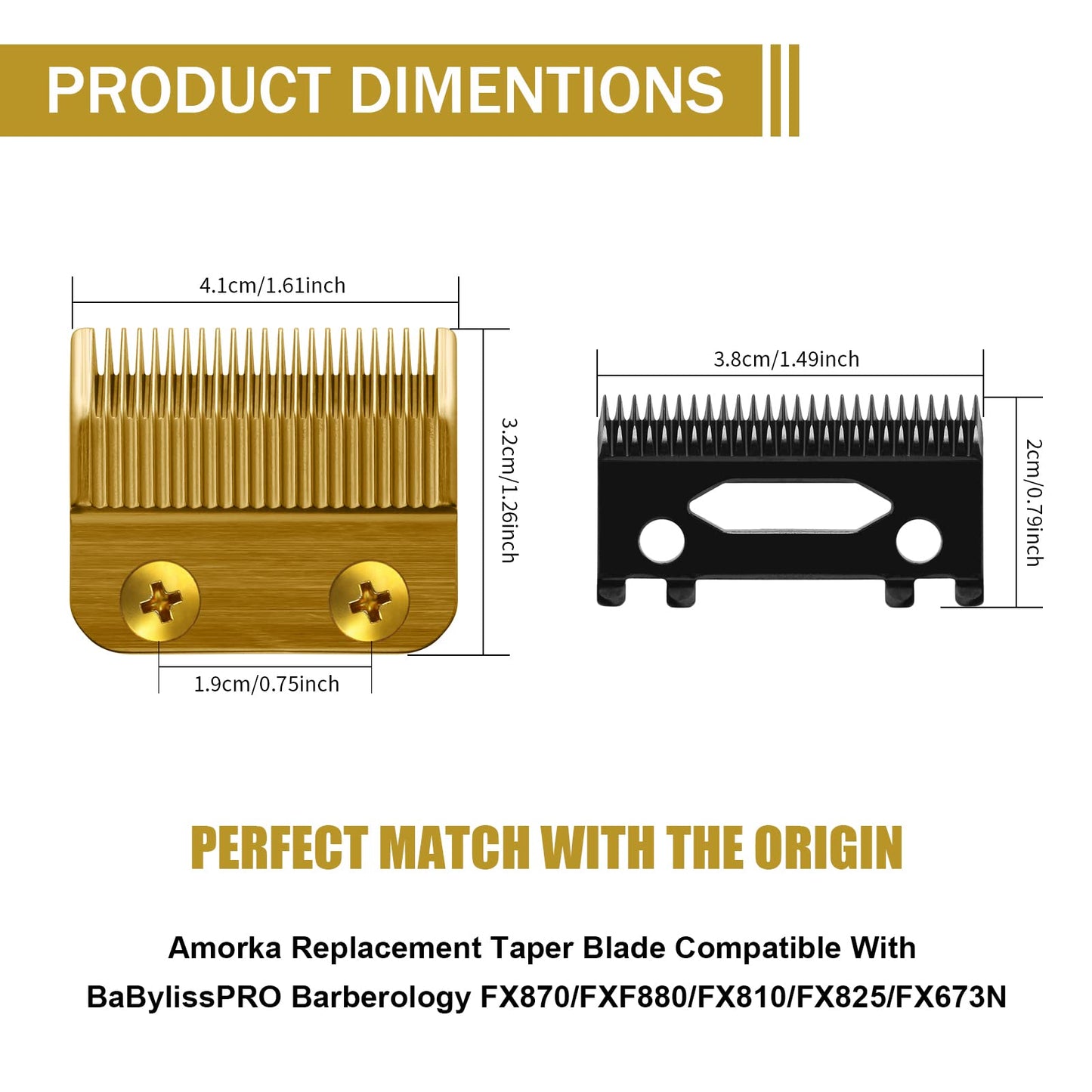 Amorka FX802G Replacement Blades for BaBylissPRO Clippers, Replacement Clipper Blades Compatible with BaBylissPRO Barberology FX870/FXF880/FX810/FX825/FX673N, Gold