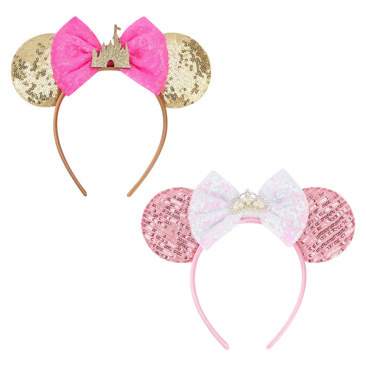 AQOKKA 2 Pcs Mouse Ears Headbands with Bow for Birthday Party, Hair Hoop Party Decoration Cosplay Costume Hair Accessories for Women & Girl