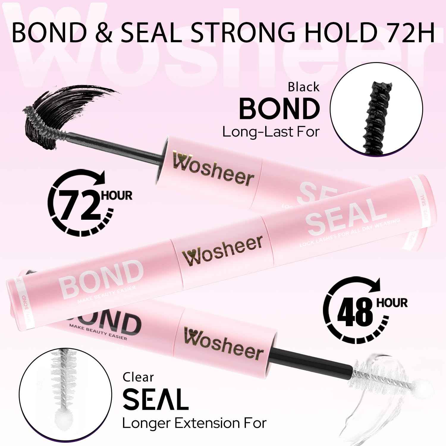 WOSHEER Lash Glue Bond and Seal Waterproof Long Lasting Strong Hold 2 in 1 Eyelash Glue Lash Bond and Seal Cluster Eyelash Bond and Seal for DIY Lash Extensions - Black