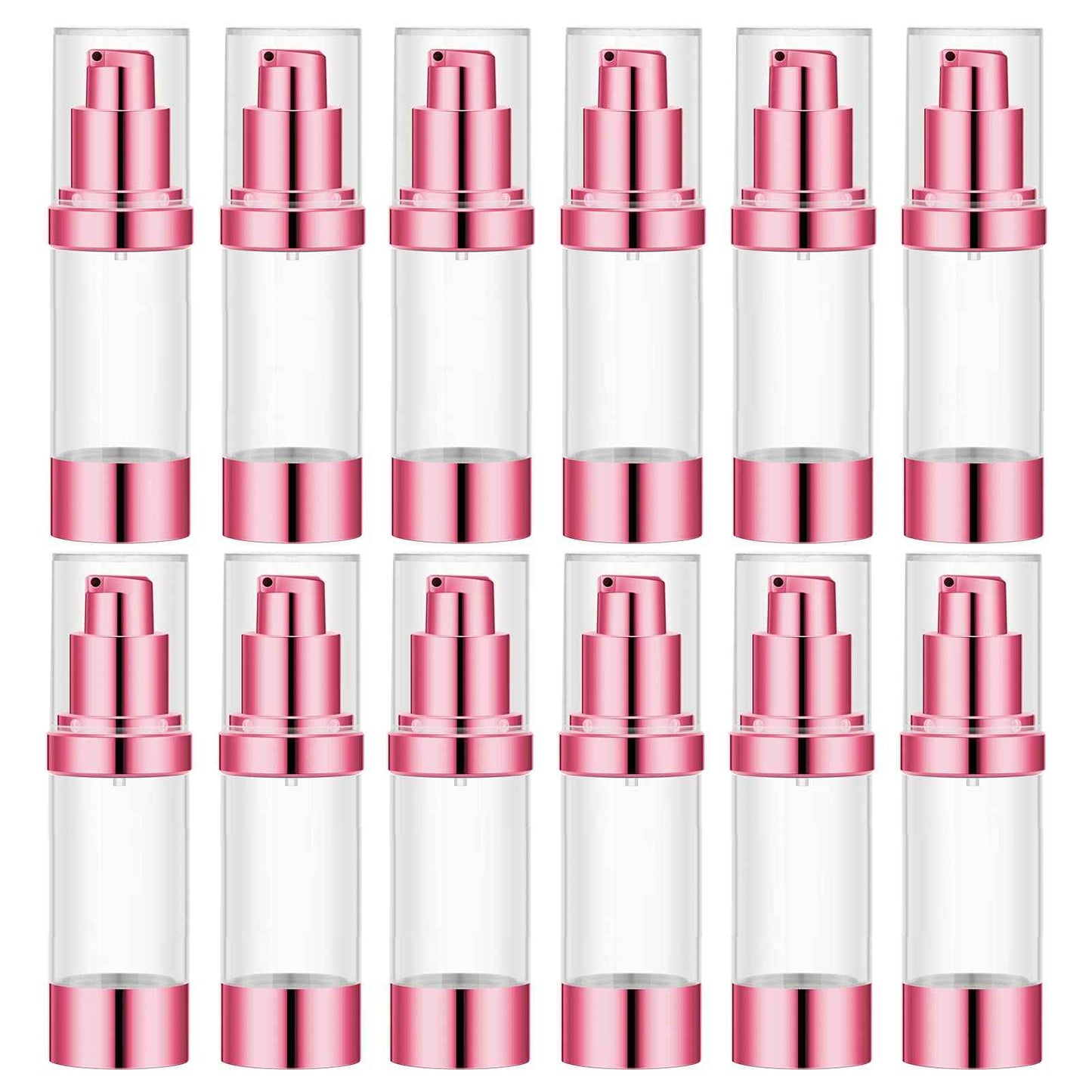 Lil Ray 1 OZ Refillable Airless Pump Bottle, Travel Lotion Container, Plastic Cosmetic Dispenser (12PCS,Rose Red)