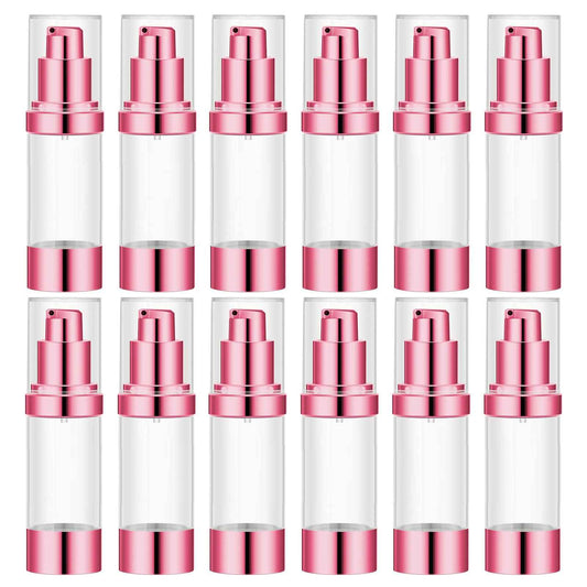 Lil Ray 1 OZ Refillable Airless Pump Bottle, Travel Lotion Container, Plastic Cosmetic Dispenser (12PCS,Rose Red)