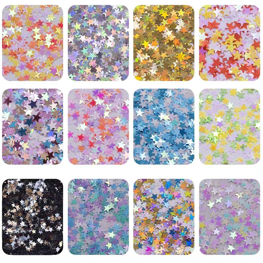 EBANKU Star Glitter Confetti, 24 Boxes Stars Holographic Sequins 3D Laser Glitter Nail Art Flakes Colorful Nail Glitter Manicure Decals Nail Decoration