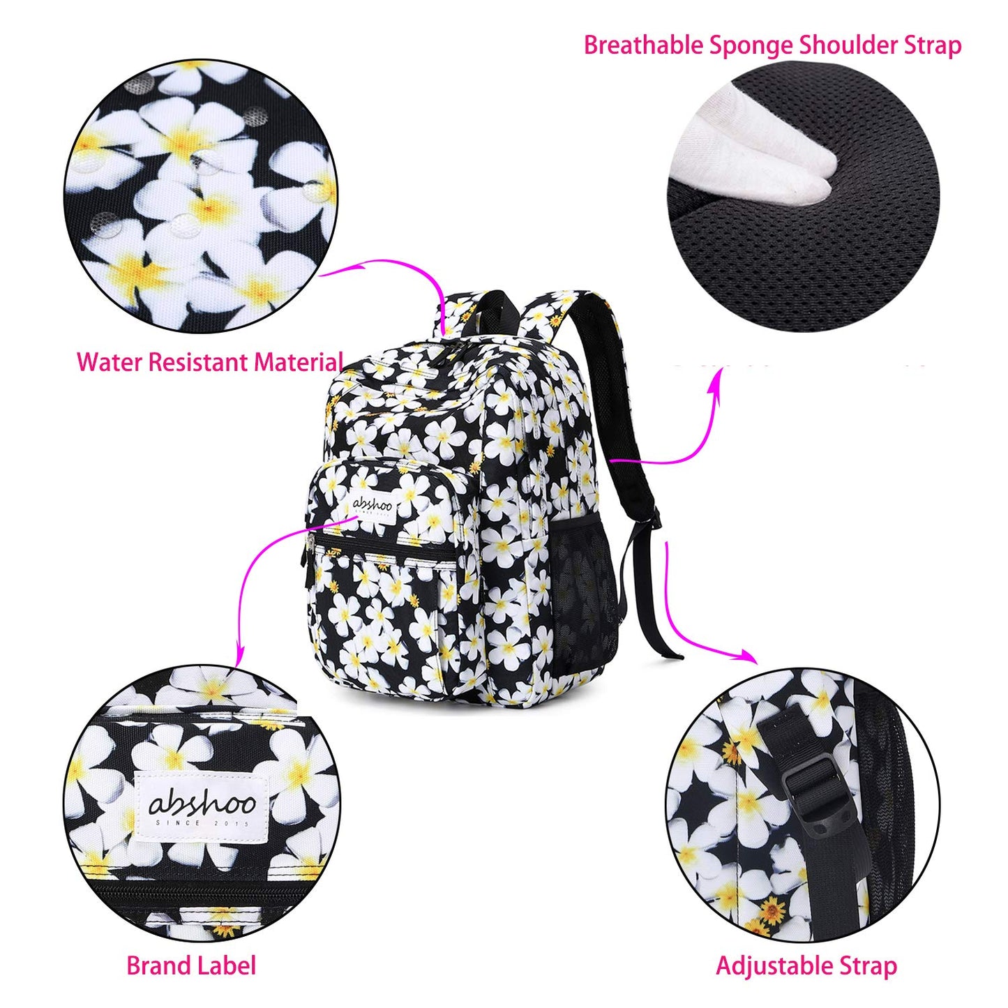 abshoo Classical Basic Womens Floral Backpack For College Water Resistant Bookbag (Floral Black)