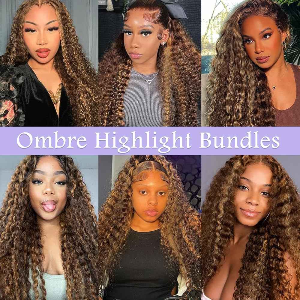 4/30 Human Hair Bundles Brown Deep Wave Bundles 22 inch Highlight Bundle Human Hair Ombre Brown Bundle P4/30 Color