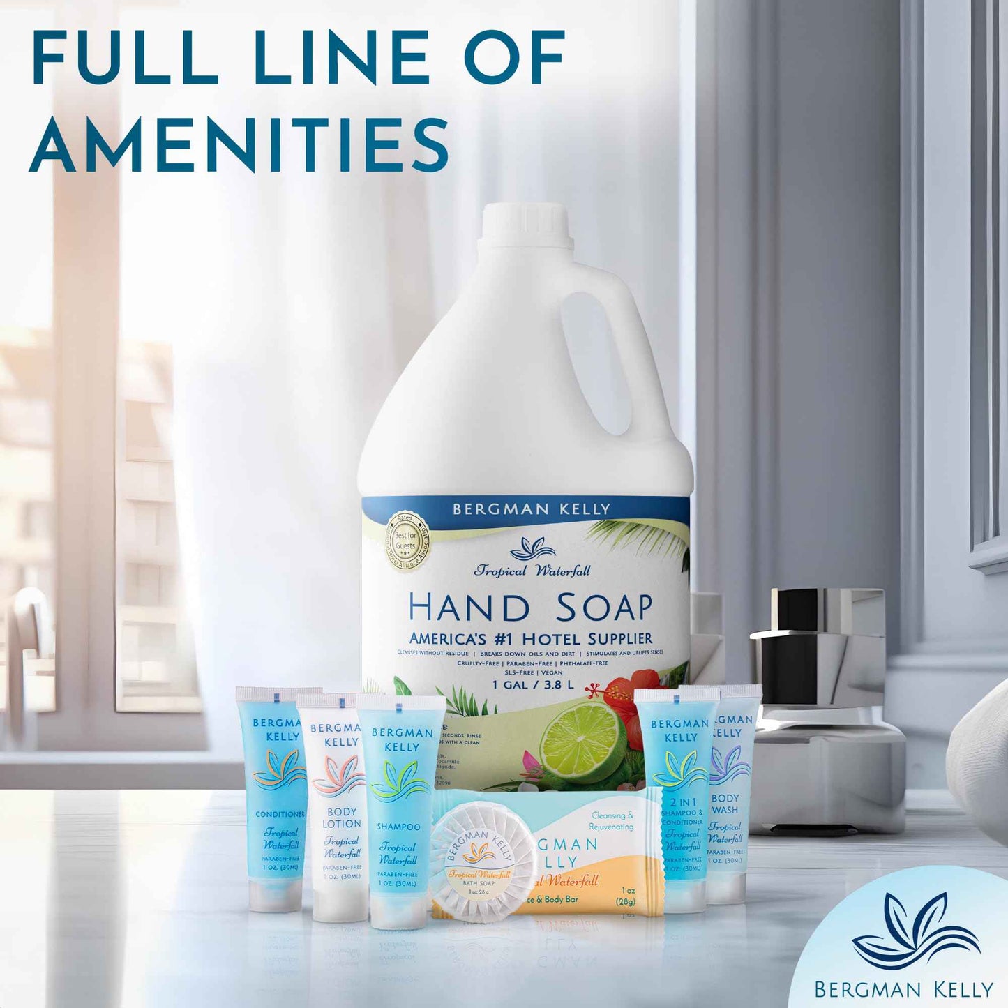 BERGMAN KELLY Hotel Liquid Hand Soap Refill (Tropical Waterfall Scent), Refreshing Hand & Body Soap, 1 Gallon (128 fl oz)