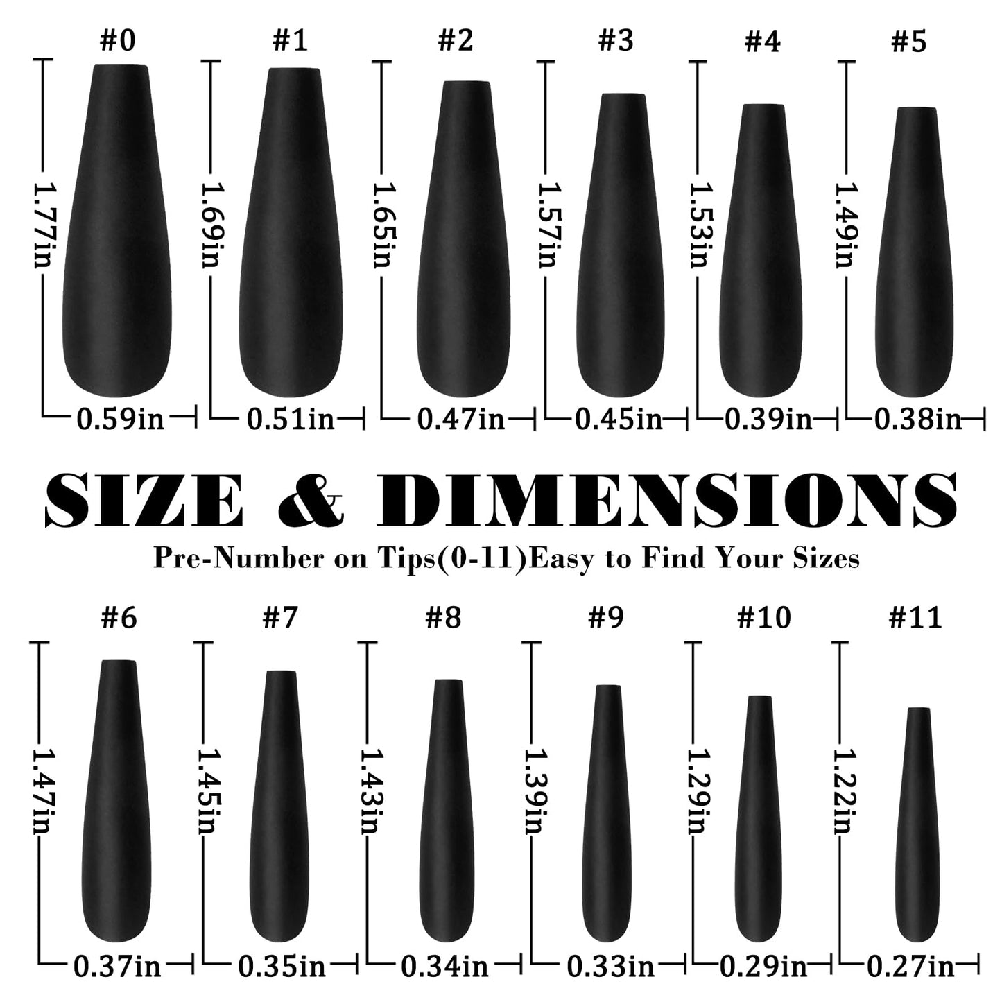 AddFavor XXL Extra Long Press on Nails Coffin Matte Fake Nails Full Cover Acrylic False Nails 12 Sizes 120pcs Black Nail Tips for Women Fingernails Manicure Design