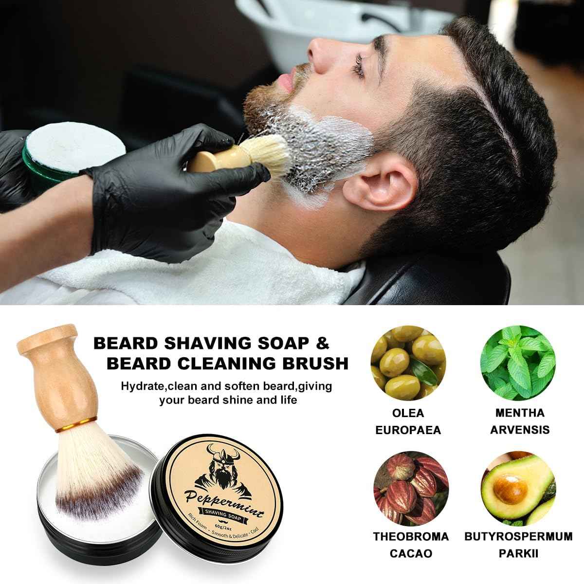 Beard Kit Gifts for Men, Father's Day Birthday Gifts for Men Dad Him, Grooming & Trimming Tool Complete Set, Beard Care Kit with 2 Beard Growth Oil/Balm/Brush/Comb/Shaving Soap/Cup&Storage Bag