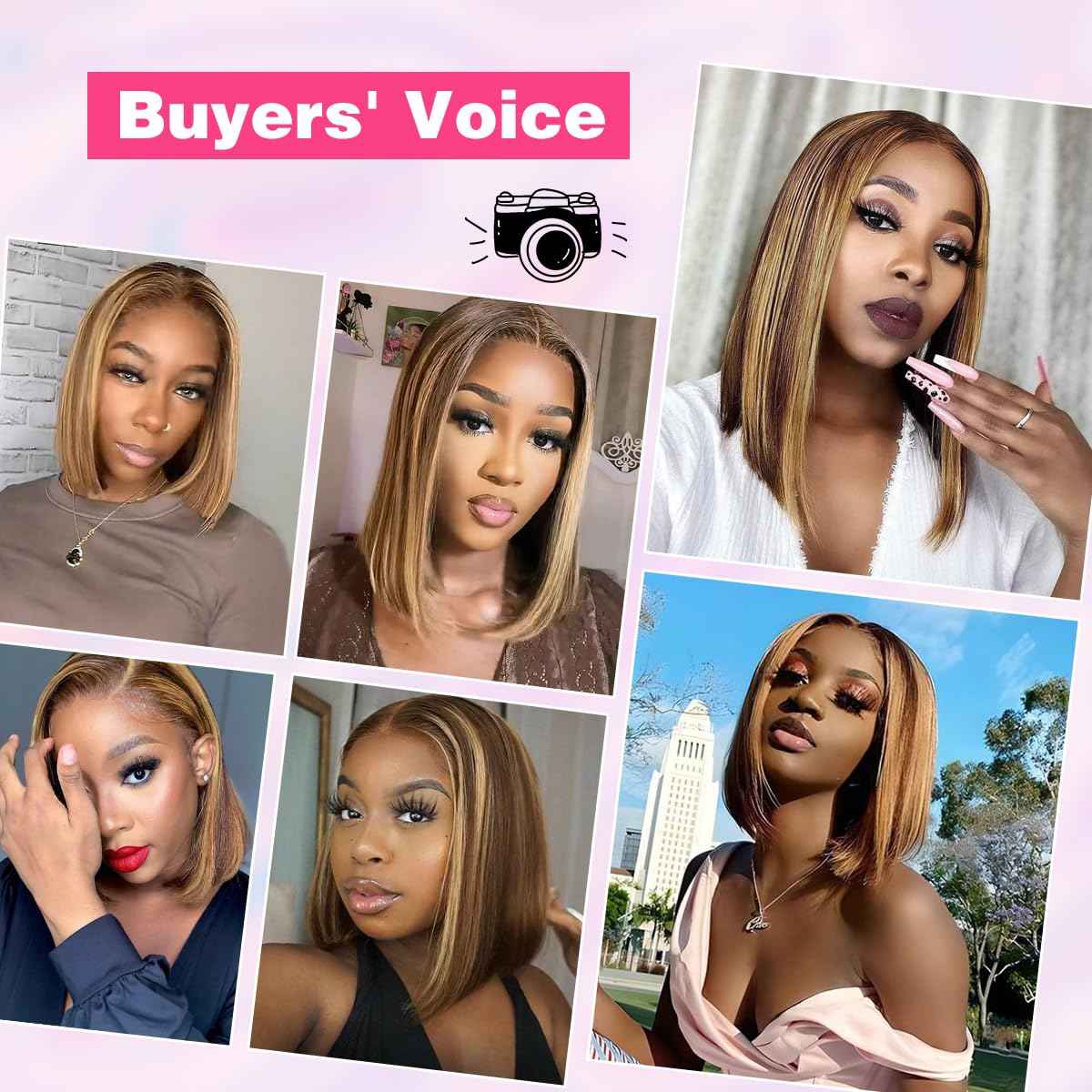 Rebecca Beauty Highlight Ombre Bob Lace Front Wigs Human Hair Upgraded 4x4 Closure Bob Wig 12 Inch Pre Plucked Short Straight Bob Wig for Black Women (Color TTPI4/27)