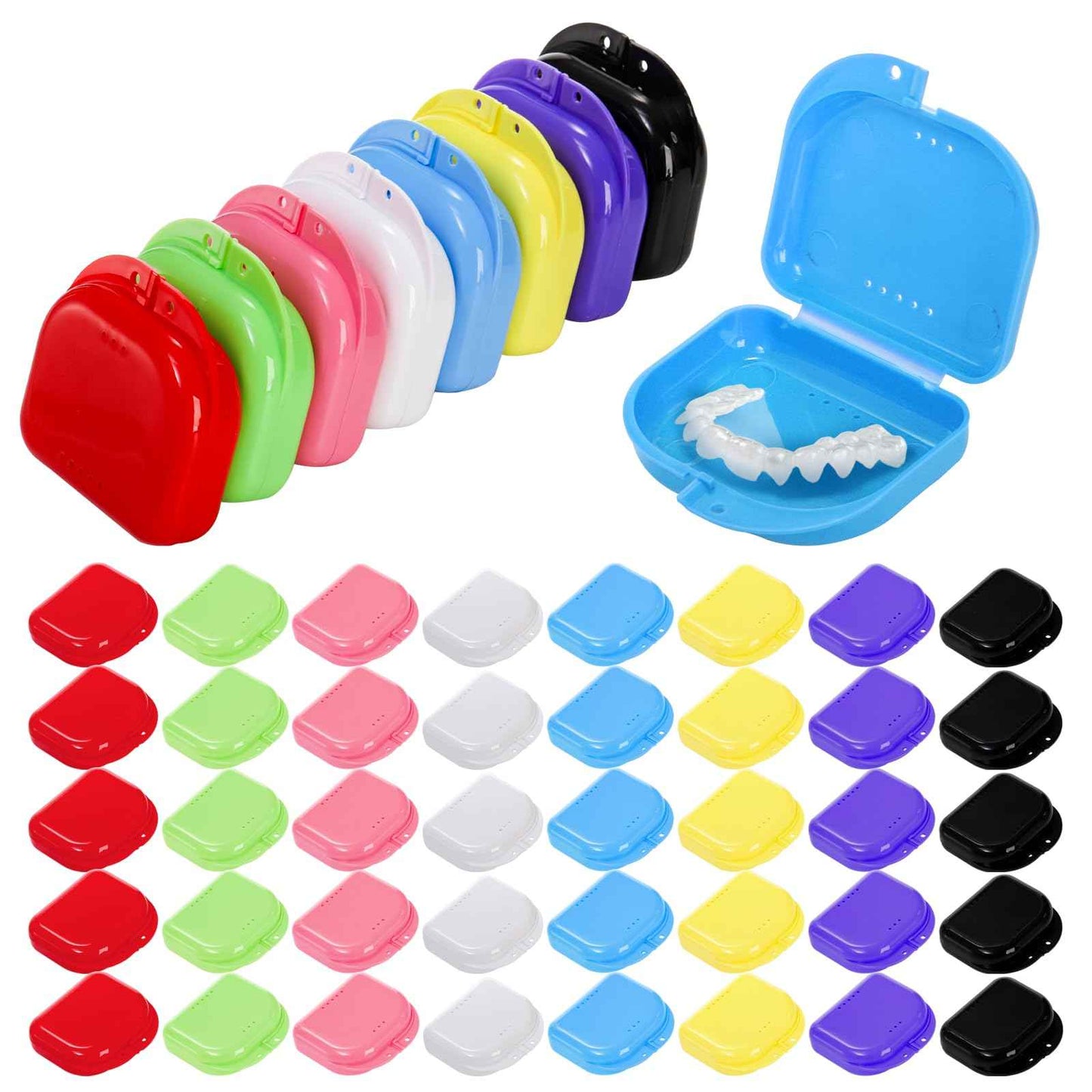 ZENFUN 40 Packs Retainer Case, Mouth Guard Cases Denture Case Bulk, Slim Aligner Box with Vent Holes, Assorted Denture Storage Container for Night Guards, Individually Sealed