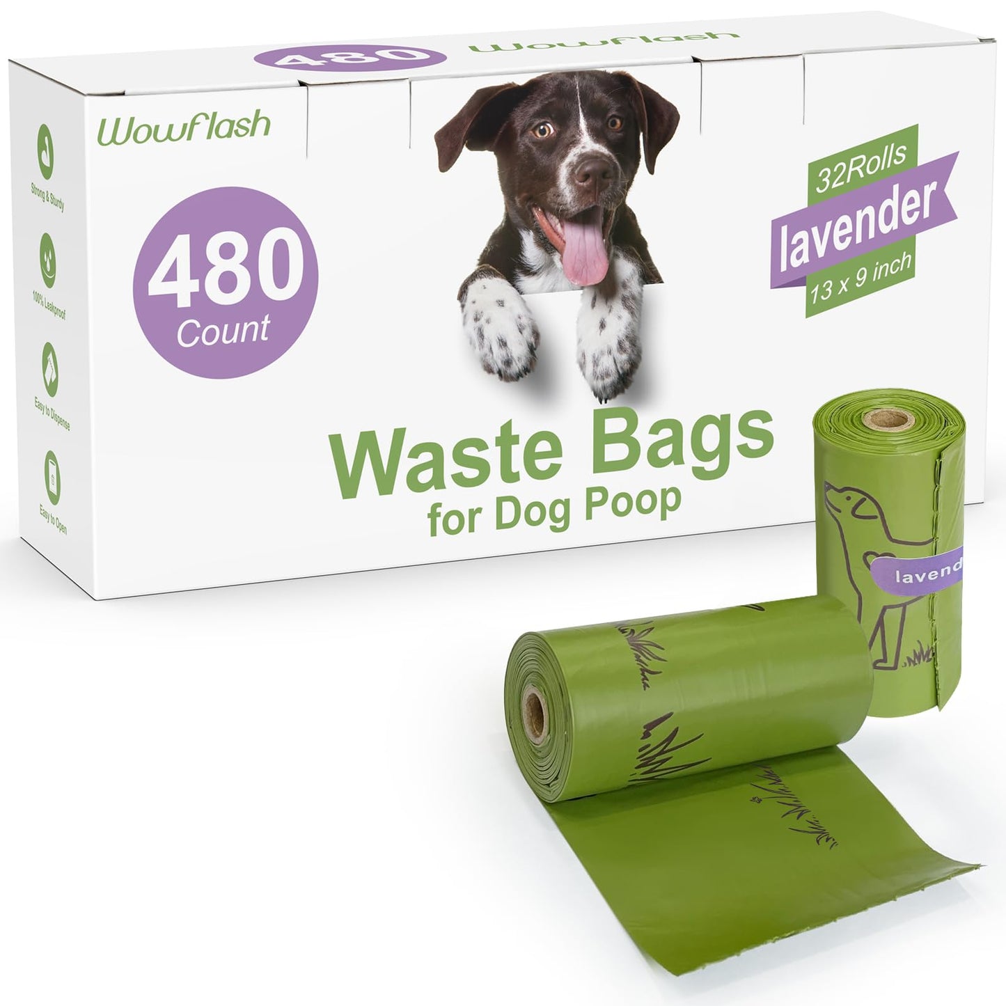 480 Count Lavender Scented 13” x 9” Dog Poop Bags Rolls, Leakproof Strong & Sturdy Poop Bags for Dogs, Dog Bags for Poop, Doggie Cat Poop Bags Cats Litter, Waste Bags Poppy Trash Bags for Doggy Pets