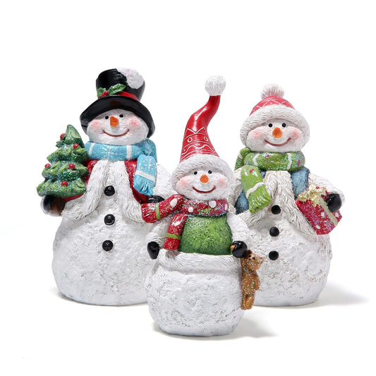 Hodao 3 PCS Christmas Snowman Family Decorations Xmas Snowman Family Figurines Winter Decor Handmade Snowman Figurines for Xmas Decor Gift - Christmas Party Home Snowman Decorations (Family)